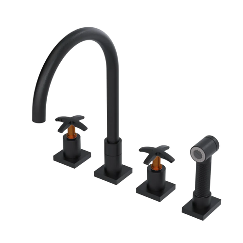 Rubinet Widespread Kitchen Set with Hand Spray Matt Black