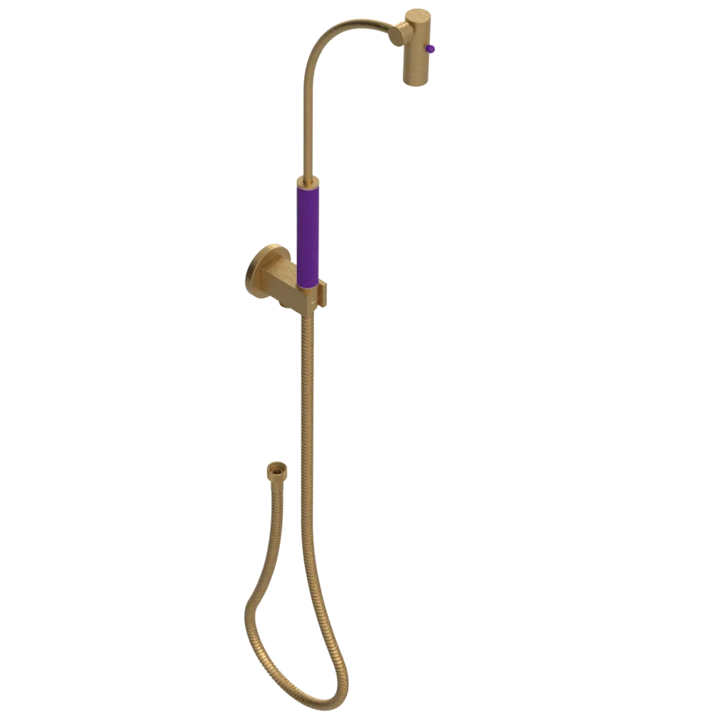 Rubinet Hand Held Shower Bidet with Extended Reach & Dual Function Spray Including Wall Bracket with Supply & Hose (Round) Satin Gold