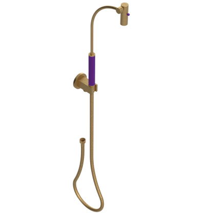 Rubinet Hand Held Shower Bidet with Extended Reach & Dual Function Spray Including Wall Bracket with Supply & Hose (Round) Satin Gold