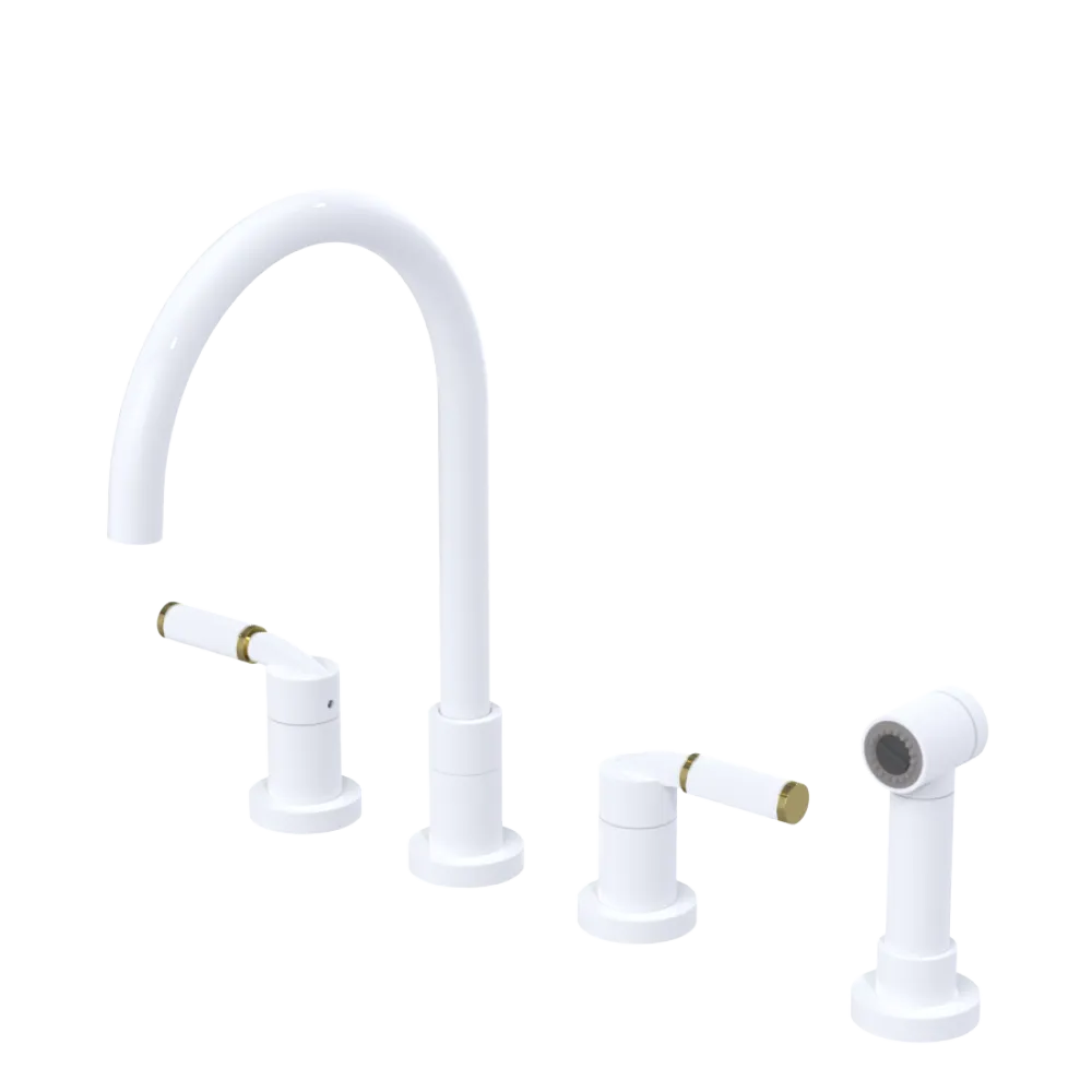 Rubinet Widespread Kitchen Set with Hand Spray White