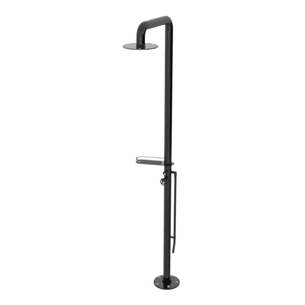 Rubinet Pressure Balance Outdoor Shower with Foot Rinse & 10" Shower Head (with shelf) - 304 Stainless Steel Black