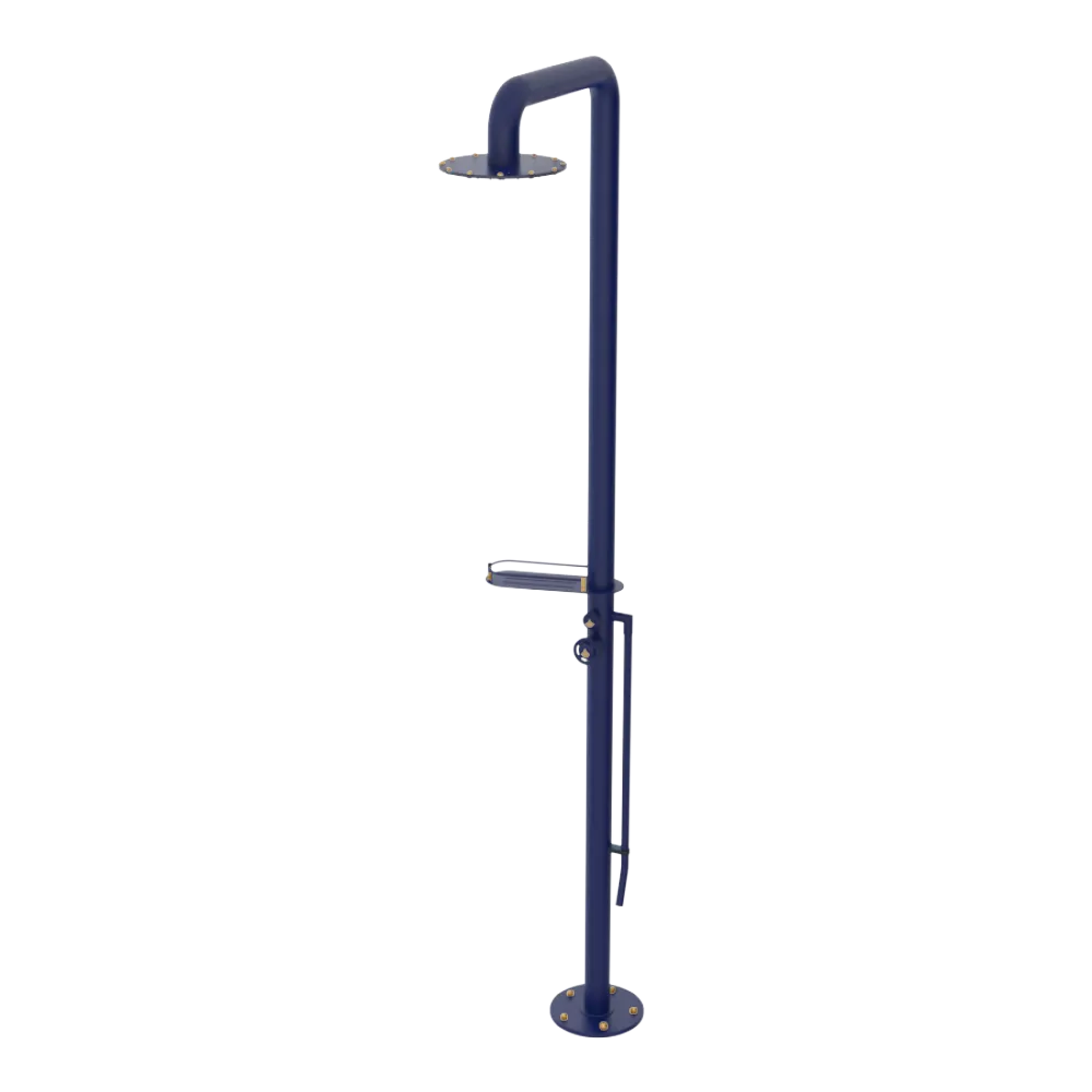 Rubinet Pressure Balance Outdoor Shower with Foot Rinse & 10" Shower Head (with shelf) - 304 Stainless Steel Midnight Blue