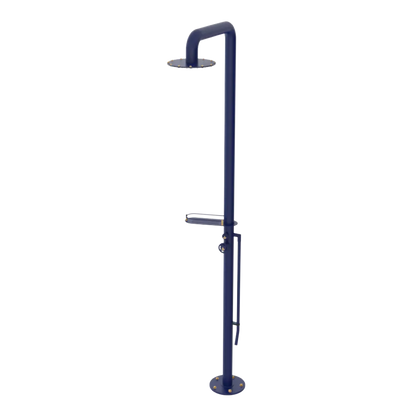 Rubinet Pressure Balance Outdoor Shower with Foot Rinse & 10" Shower Head (with shelf) - 304 Stainless Steel Midnight Blue