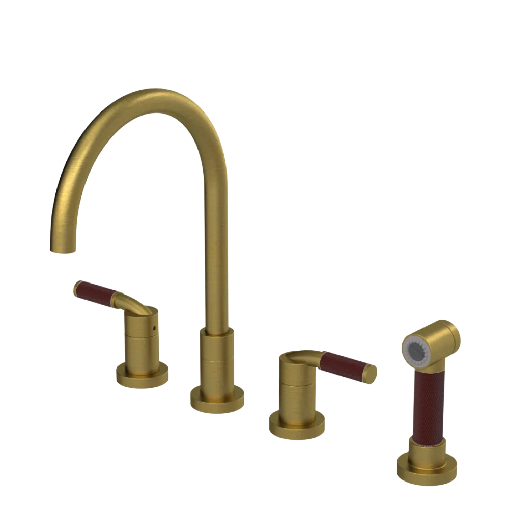 Rubinet Widespread Kitchen Set with Hand Spray Antique Brass Matt