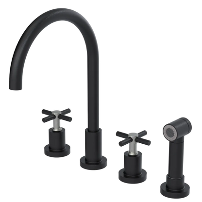 Rubinet Widespread Kitchen Set with LaSalle Spout with Hand Spray Matt Black