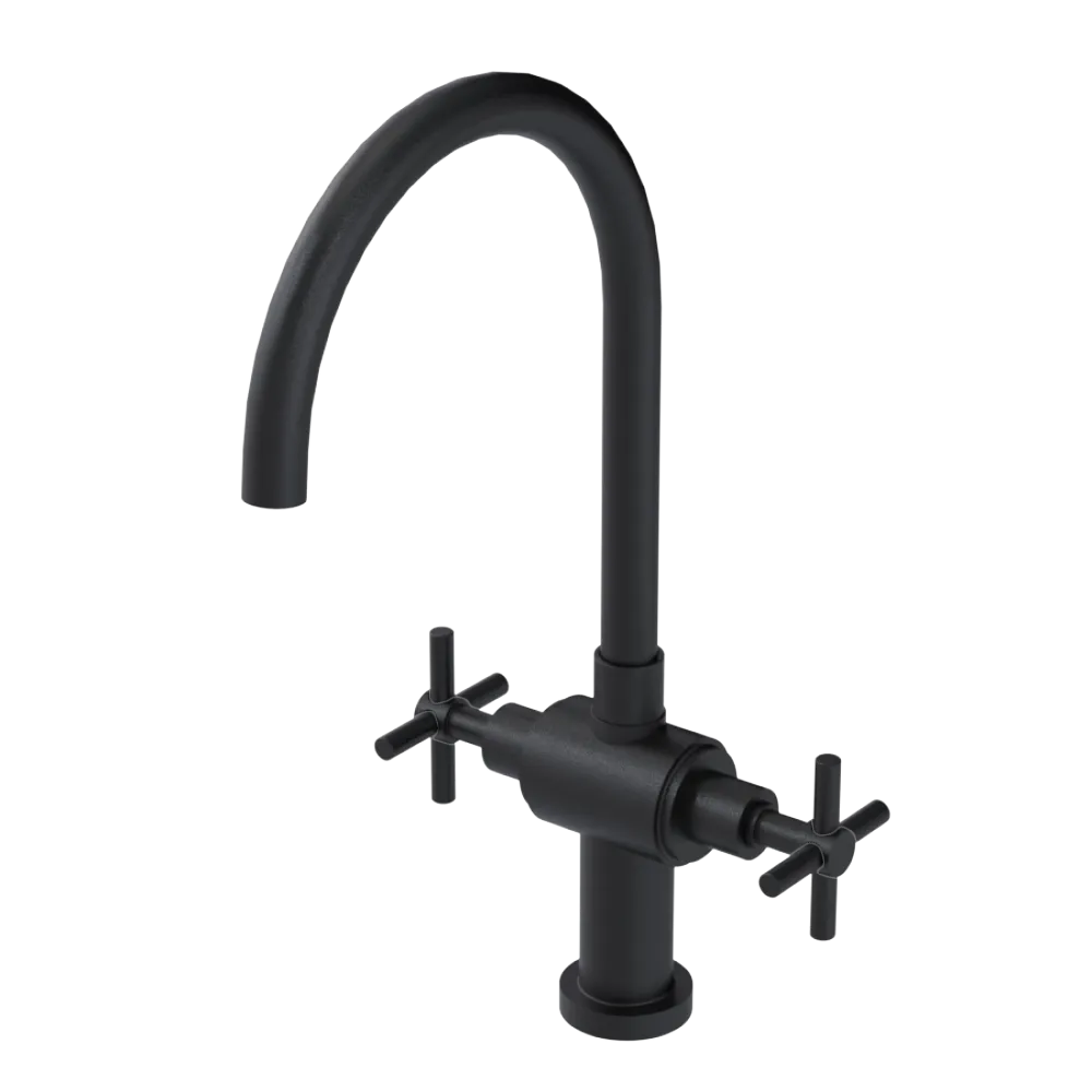 Rubinet Two Handle Single Hole Kitchen Set with LaSalle Spout Matt Black