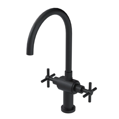 Rubinet Two Handle Single Hole Kitchen Set with LaSalle Spout Matt Black