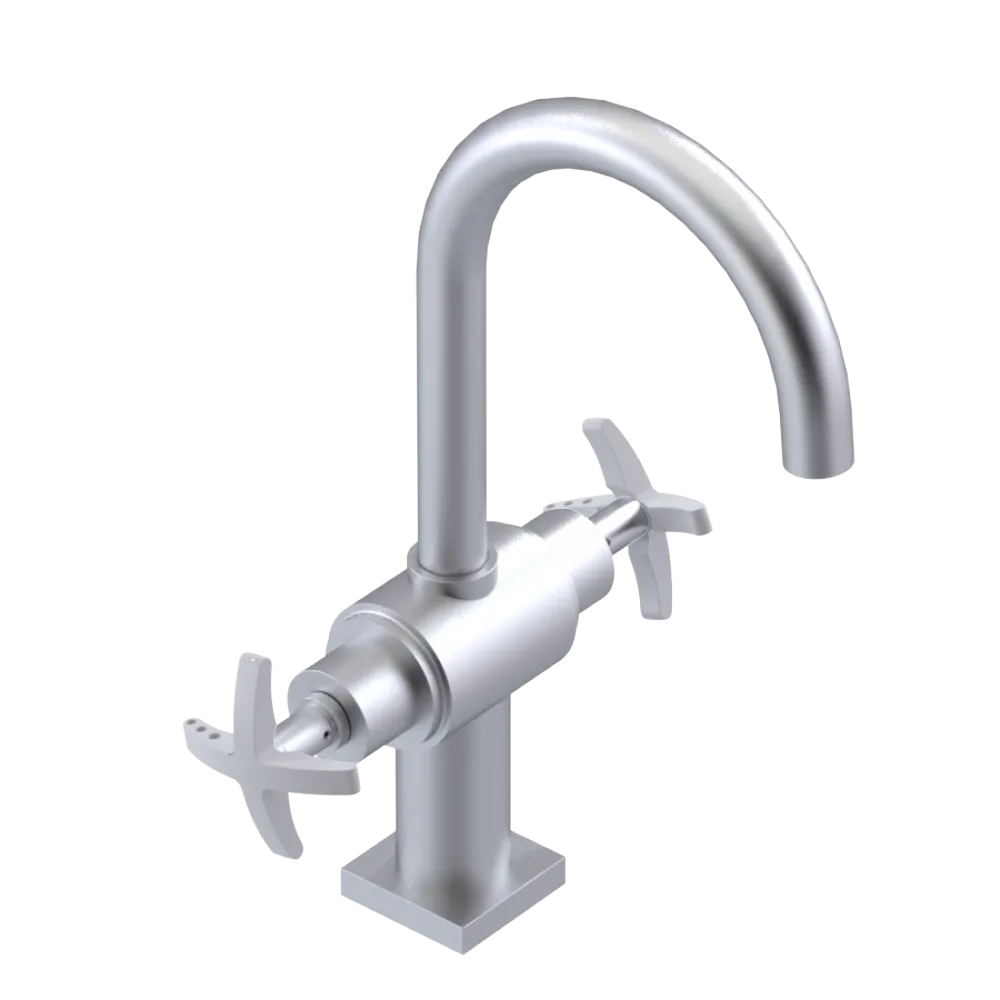 Rubinet Single Hole Dual Handle Lav. Set. (less drain) Satin Chrome