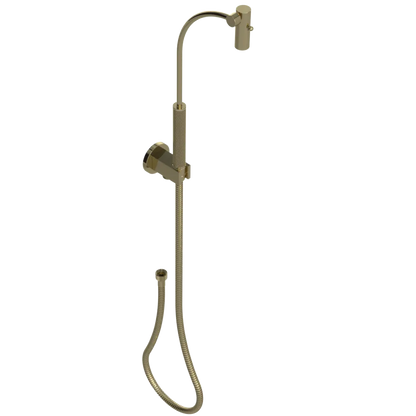 Rubinet Hand Held Shower Bidet with Extended Reach & Dual Function Spray Including Wall Bracket with Supply & Hose (Round) Natural Brass