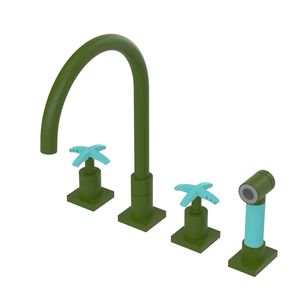 Rubinet Widespread Kitchen Set with Hand Spray Green Envy