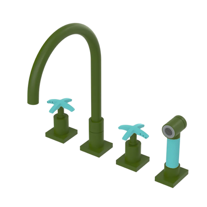 Rubinet Widespread Kitchen Set with Hand Spray Green Envy