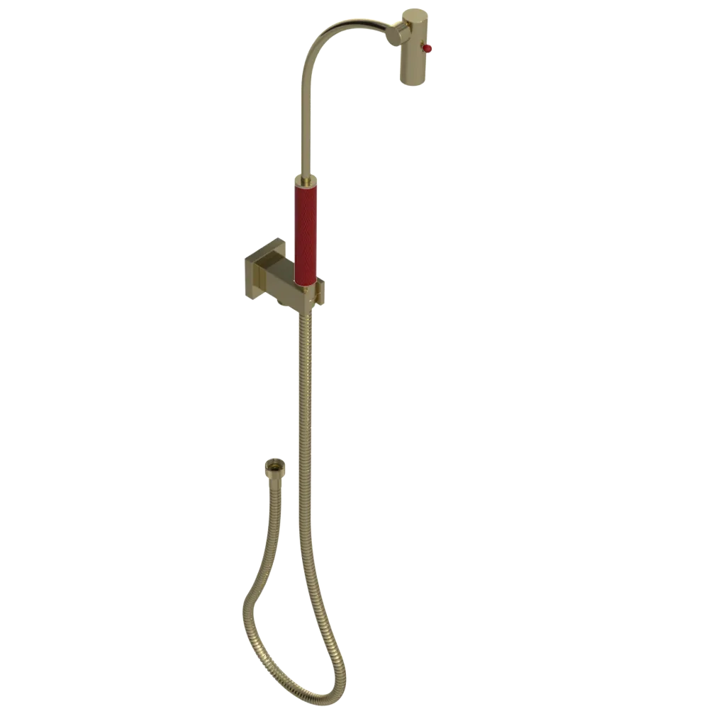 Rubinet Hand Held Shower Bidet with Extended Reach & Dual Function Spray Including Wall Bracket with Supply & Hose (Square) Natural Brass