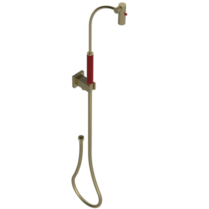Rubinet Hand Held Shower Bidet with Extended Reach & Dual Function Spray Including Wall Bracket with Supply & Hose (Square) Natural Brass