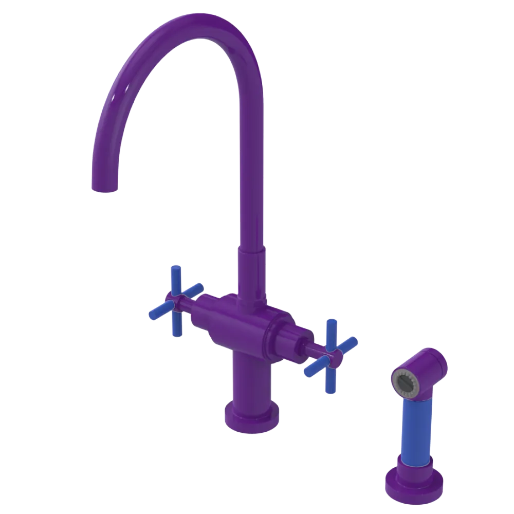 Rubinet Two Handle Single Hole Kitchen Set with LaSalle Spout with Hand Spray Purple Haze