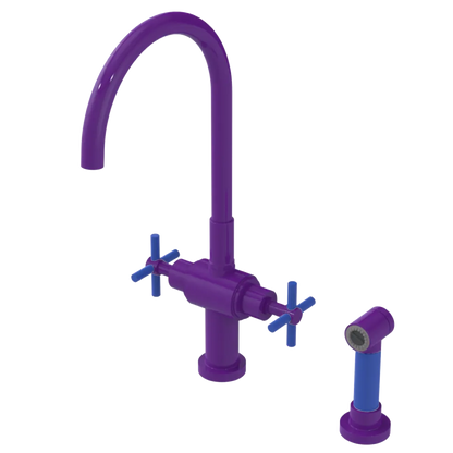 Rubinet Two Handle Single Hole Kitchen Set with LaSalle Spout with Hand Spray Purple Haze