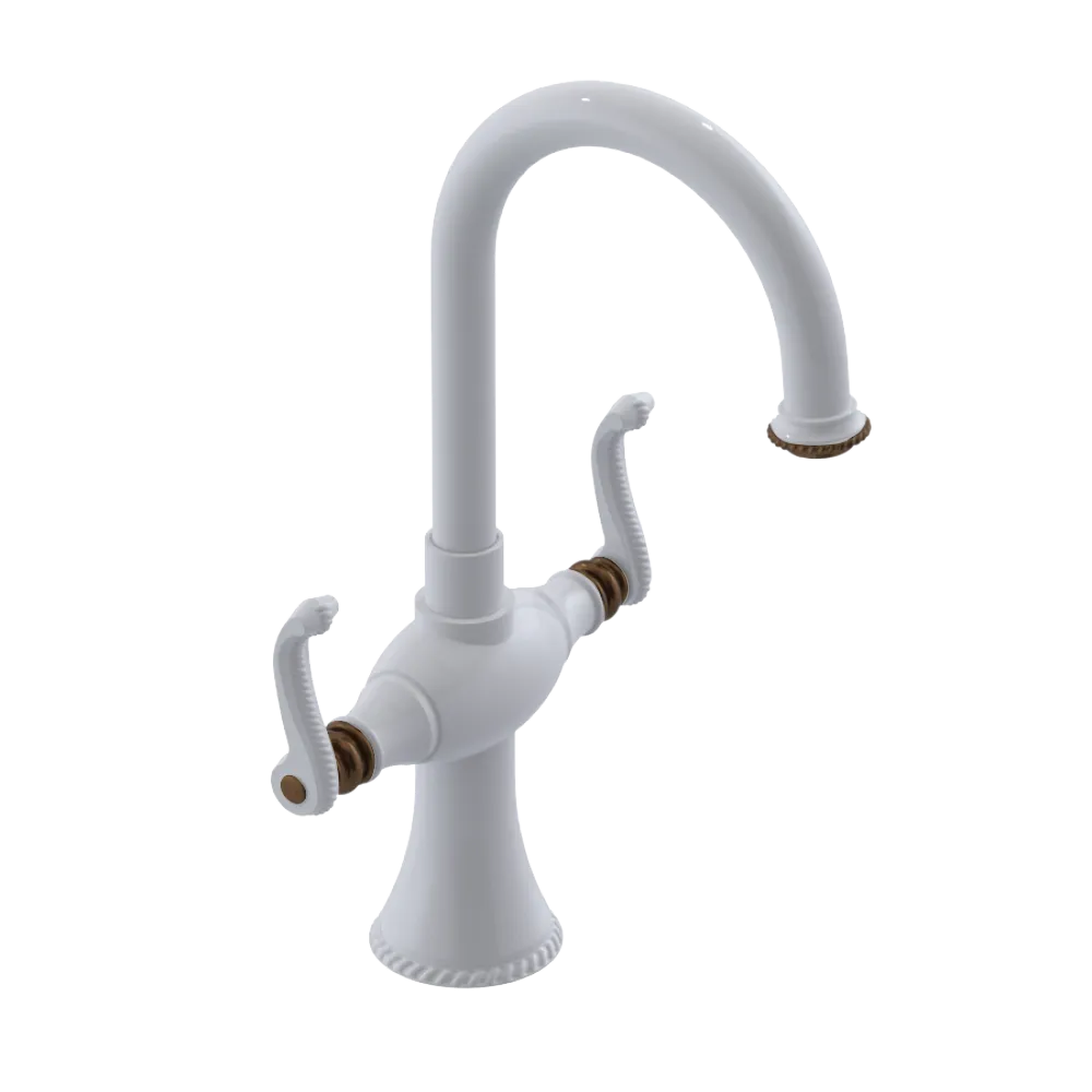 Rubinet Single Hole Dual Handle Lav. Set. (less drain) White