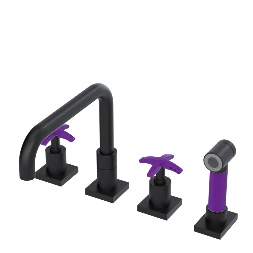 Rubinet Widespread Kitchen Set with Genesis Spout with Hand Spray Matt Black