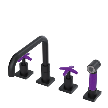 Rubinet Widespread Kitchen Set with Genesis Spout with Hand Spray Matt Black