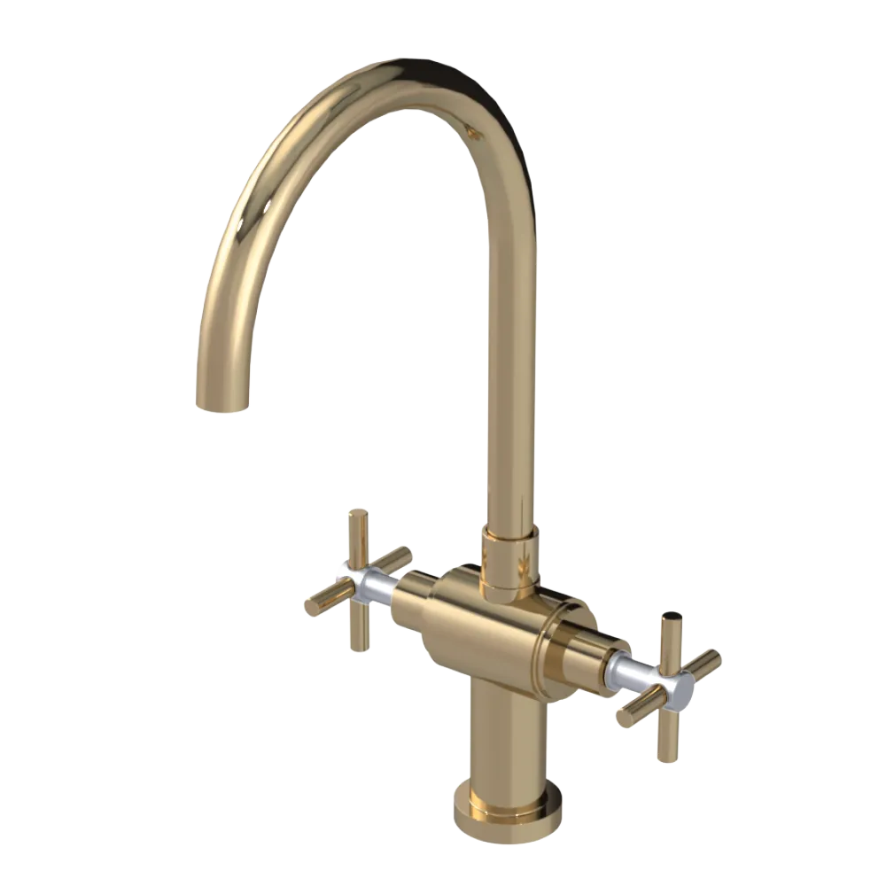 Rubinet Two Handle Single Hole Kitchen Set with LaSalle Spout Gold