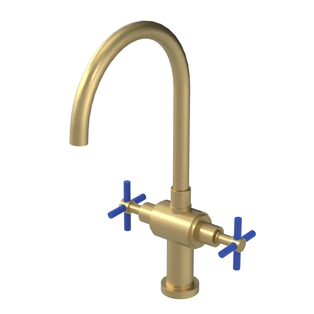 Rubinet Two Handle Single Hole Kitchen Set with LaSalle Spout Satin Brass