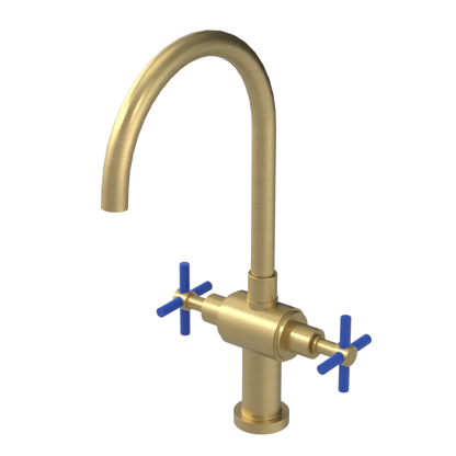 Rubinet Two Handle Single Hole Kitchen Set with LaSalle Spout Satin Brass