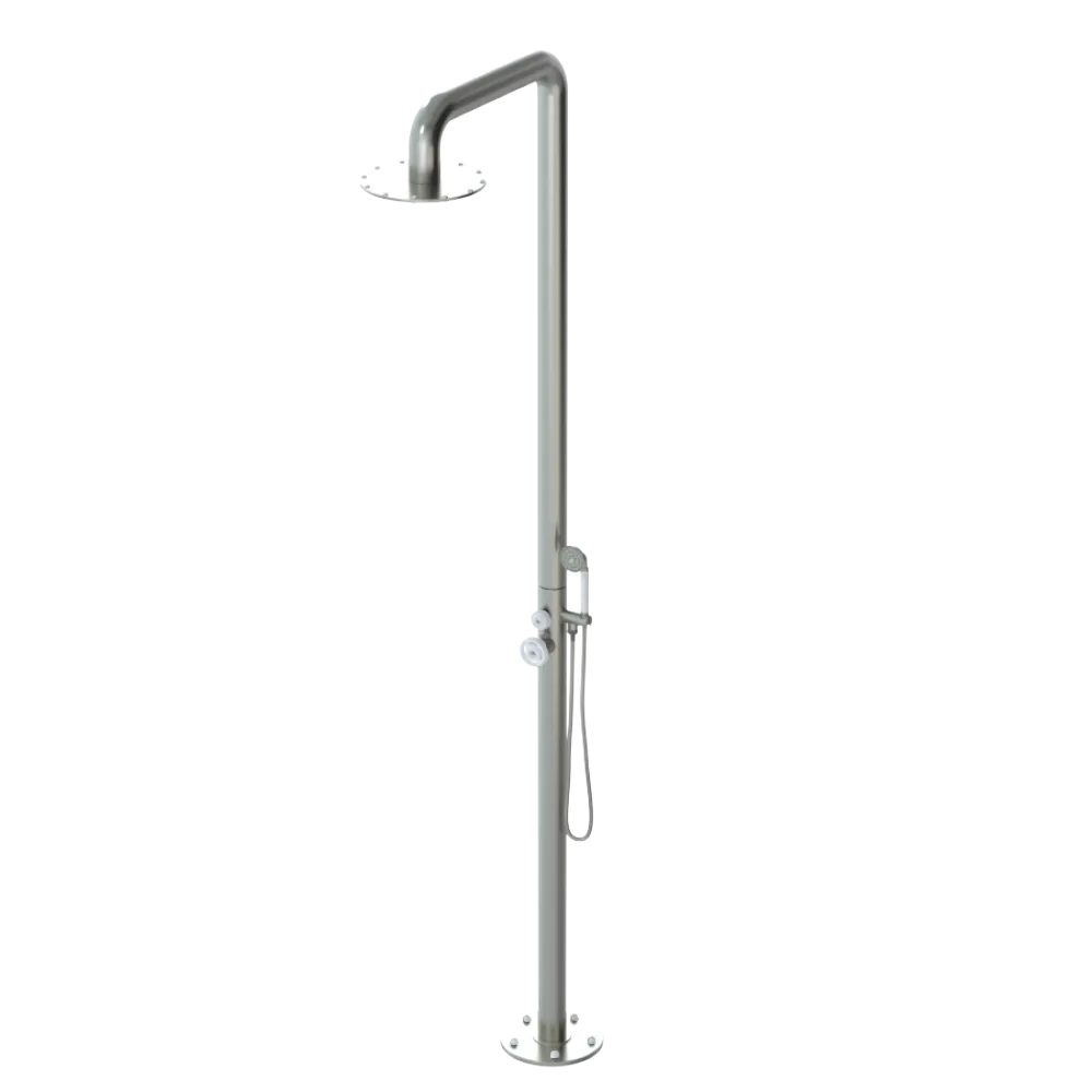 Rubinet Pressure Balance Outdoor Shower with Hand Held Shower & 10" Shower Head - 304 Stainless Steel Satin Nickel