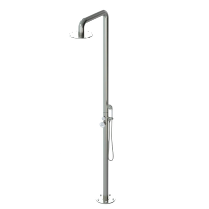 Rubinet Pressure Balance Outdoor Shower with Hand Held Shower & 10" Shower Head - 304 Stainless Steel Satin Nickel