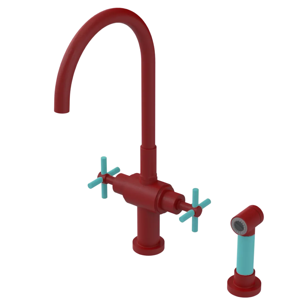 Rubinet Two Handle Single Hole Kitchen Set with LaSalle Spout with Hand Spray Maroon
