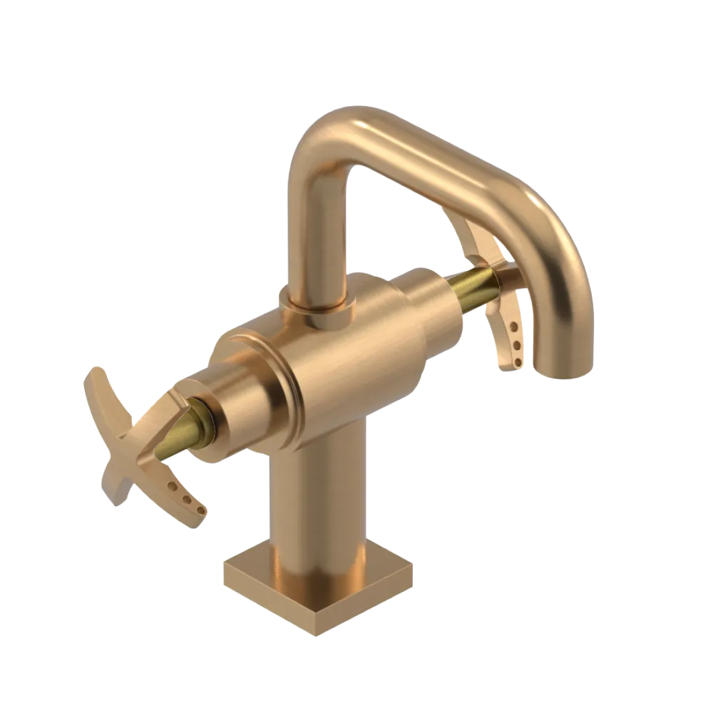 Rubinet Single Hole Dual Handle Lav. Set. with Genesis spout (less drain) Satin Gold