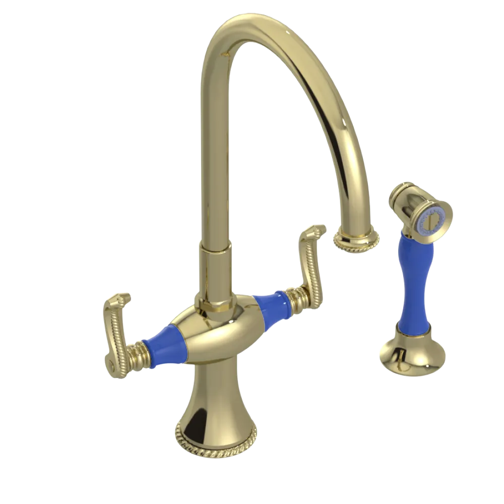 Rubinet Two Handle Single Hole Kitchen Set with Hand Spray Gold
