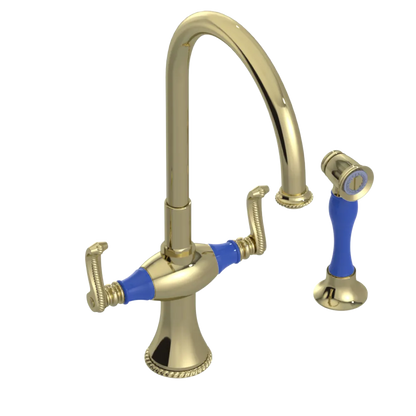 Rubinet Two Handle Single Hole Kitchen Set with Hand Spray Gold