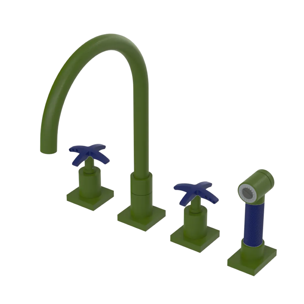 Rubinet Widespread Kitchen Set with Hand Spray Green Envy