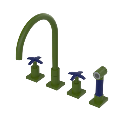Rubinet Widespread Kitchen Set with Hand Spray Green Envy