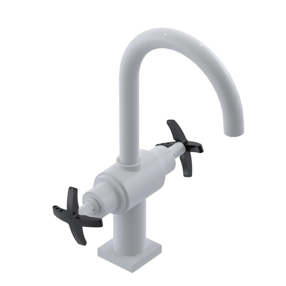 Rubinet Single Hole Dual Handle Lav. Set. (less drain) White