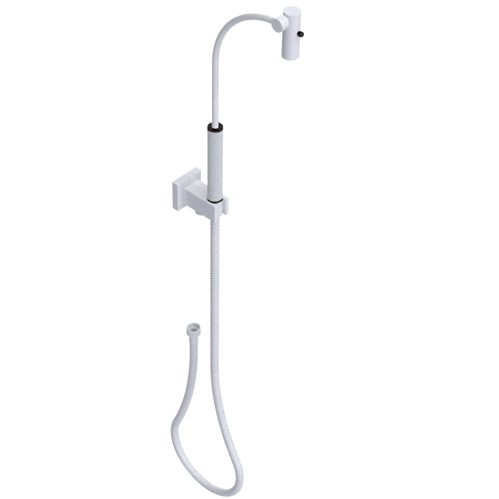 Rubinet Hand Held Shower Bidet with Extended Reach & Dual Function Spray Including Wall Bracket with Supply & Hose (Square) White