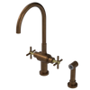 Rubinet Two Handle Single Hole Kitchen Set with LaSalle Spout with Hand Spray Tuscan Brass