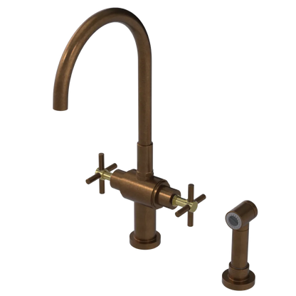 Rubinet Two Handle Single Hole Kitchen Set with LaSalle Spout with Hand Spray Tuscan Brass