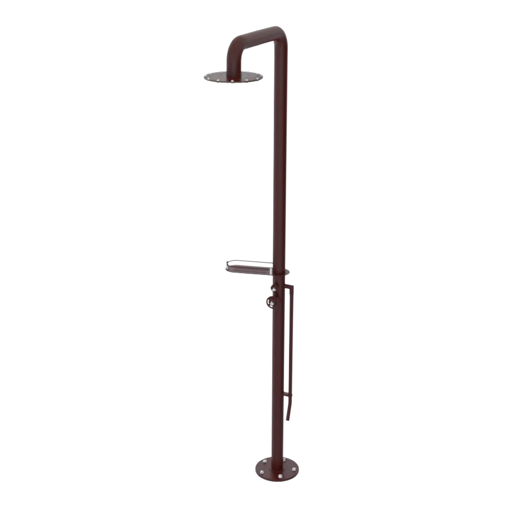 Rubinet Pressure Balance Outdoor Shower with Foot Rinse & 10" Shower Head (with shelf) - 304 Stainless Steel Bordeaux