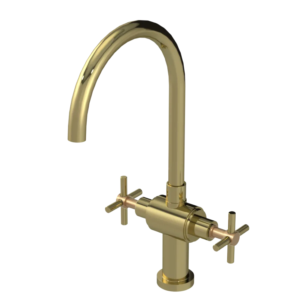 Rubinet Two Handle Single Hole Kitchen Set with LaSalle Spout Natural Brass
