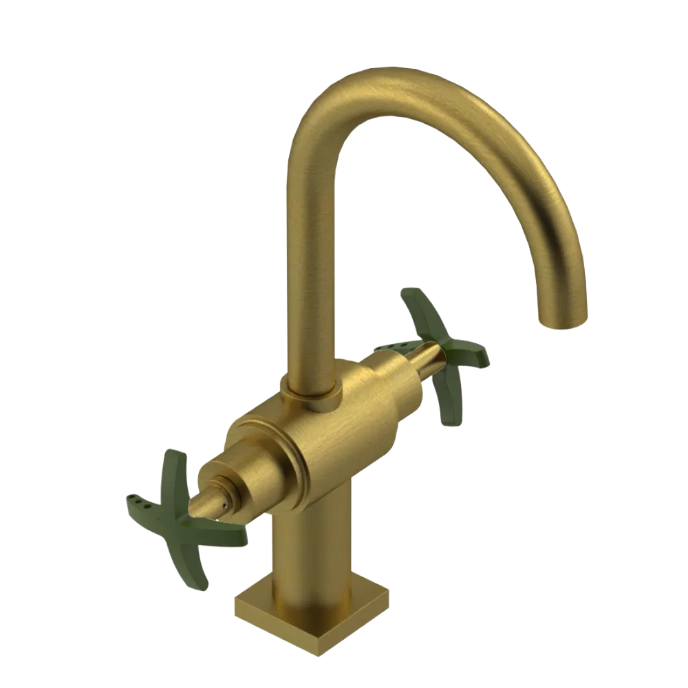 Rubinet Single Hole Dual Handle Lav. Set. (less drain) Antique Brass Matt