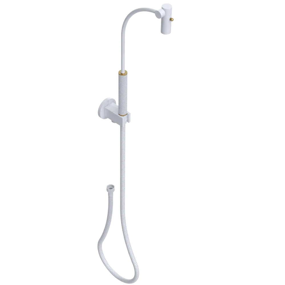 Rubinet Hand Held Shower Bidet with Extended Reach & Dual Function Spray Including Wall Bracket with Supply & Hose (Round) White