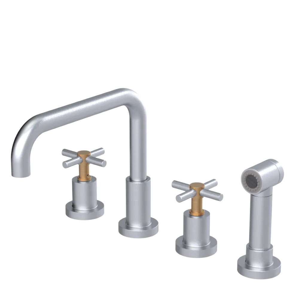 Rubinet Widespread Kitchen Set with Hand Spray Satin Chrome