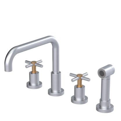 Rubinet Widespread Kitchen Set with Hand Spray Satin Chrome