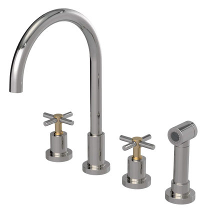 Rubinet Widespread Kitchen Set with LaSalle Spout with Hand Spray Polished Nickel