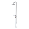 Rubinet Pressure Balance Outdoor Shower with Foot Rinse & 10" Shower Head (with shelf) - 304 Stainless Steel Satin Chrome