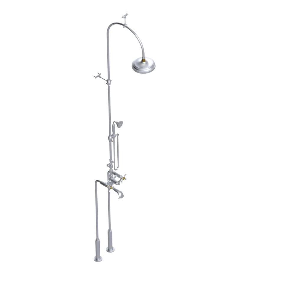 Rubinet Floor Mount Tub & Shower with hand held shower Satin Chrome