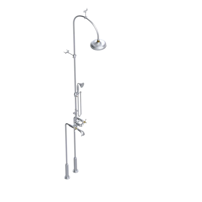 Rubinet Floor Mount Tub & Shower with hand held shower Satin Chrome