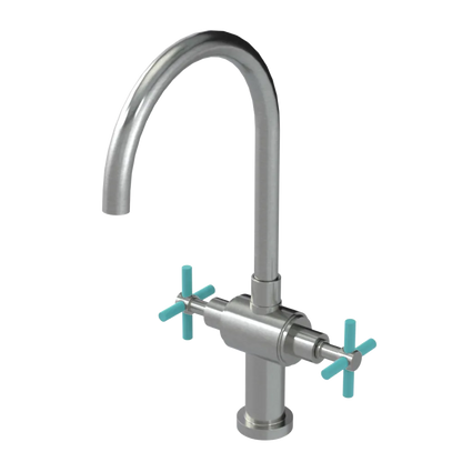 Rubinet Two Handle Single Hole Kitchen Set with LaSalle Spout Satin Nickel