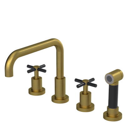 Rubinet Widespread Kitchen Set with Hand Spray Antique Brass Matt
