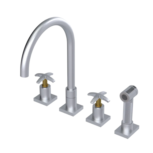 Rubinet Widespread Kitchen Set with Hand Spray Satin Chrome